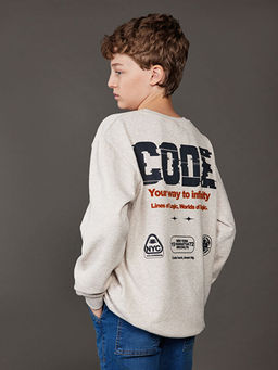 Bask?l? Erkek ?ocuk Kal?n Sweatshirt