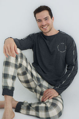 TRENDYOL MAN Antrasit Regular Fit Ekoseli Orme Pijama Tak?m? TMNAW25PT00070 - Trendyolmilla фото 2