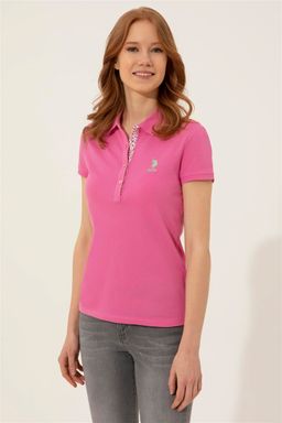Женская розовая футболка с воротником поло Basic - U.s. polo assn фото 3