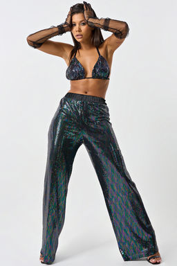 Брюки вечерние в пайетку мультиколор