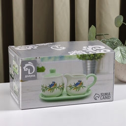 Набор сервировочный Доляна Уютные коты, 2 предмета: молочник 270 мл, сахарница 310 мл, белый, серый