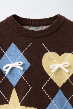 ARGYLE KNIT SWEATER WITH BOWS - Zara фото 3