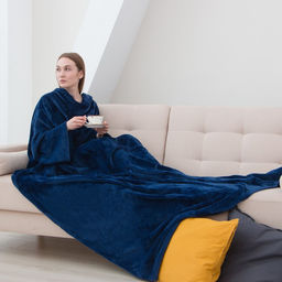 Плед с рукавами Этель,150*200 см, 30х50 см, синий, 100% п/э