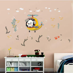 Наклейка интерьерная цветная «Пёсик в вертолёте», 50×70 см