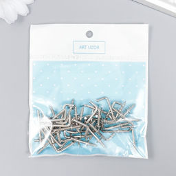 Цена за 2 шт. Крючок металл, набор 40 шт., серебро, 2.5×0.5 см, МИКС