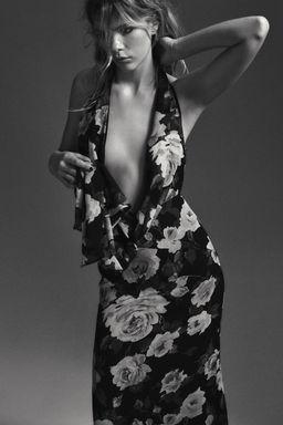 LONG FLORAL PRINT DRESS WITH KNOT DETAIL - Zara фото 8