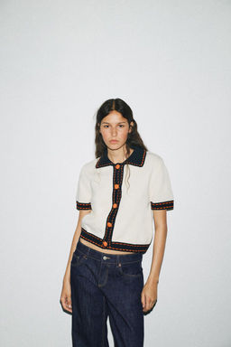 STITCHED KNIT CARDIGAN WITH SHORT SLEEVES - Zara фото 3