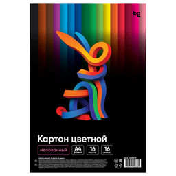 Цветной картон BG двухсторонний А4 16л. 16цв. (КЦ16-16_06678) мелованный, в пакете