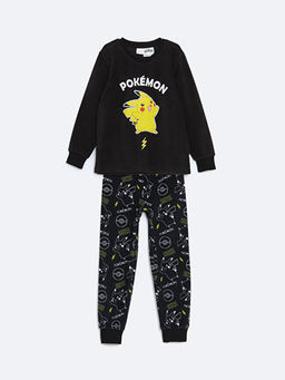 Bisiklet Yaka Pikachu Bask?l? Polar Erkek ?ocuk Pijama Tak?m?