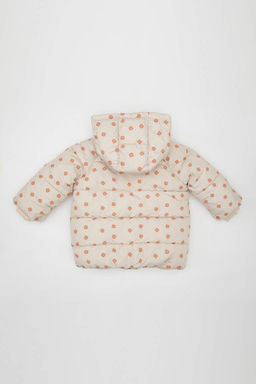 Пуховик с капюшоном и цветочным принтом для маленьких девочек - Defacto фото 5