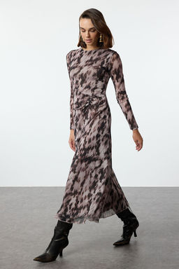 TRENDYOLMILLA Kahverengi Bask?l? Buzgu / Drape Maxi Orme Elbise TWOAW25EL00408 фото 4