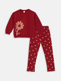 Bisiklet Yaka Uzun Kollu ?i?ekli K?z Bebek Bluz ve Tayt 2li Tak?m