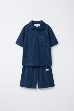 CONJUNTO POLO Y BERMUDA EFECTO TOALLA / Azul