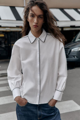 POPLIN SHIRT WITH CONTRAST PIPING - Zara фото 3