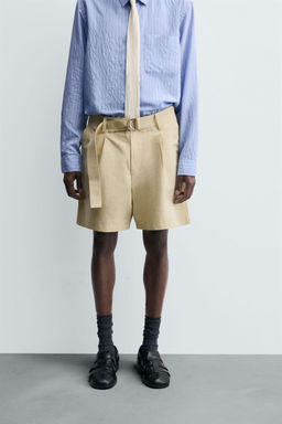 COTTON-LINEN BERMUDA SHORTS WITH BELT - Zara фото 11