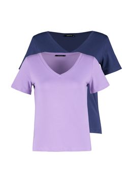 TRENDYOLMILLA Siyah-Beyaz %100 Pamuk 2li Paket Basic V Yaka Orme T-Shirt TWOSS23TS00002 фото 53