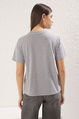 Gri Melanj- Siyah Basic %100 Pamuk Bisiklet Yaka 2li Paket Orme T-Shirt TWOSS20TS0141