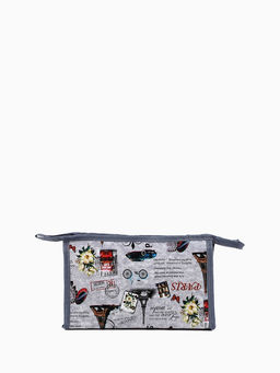 Цена за 3 шт. Косметичка на молнии, треугольная, средняя, с рисунком, серая