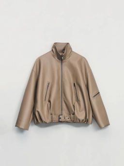 Куртка-бомбер из искусственной кожи с ремнем / Zarina  фото 11