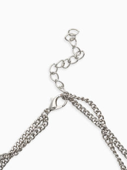 Колье "Борокко", цепь, 2 яруса, цвет серебро