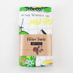 Набор кухонных полотенец Доляна Ароматный чай, 35х60см-4 шт, 100% хлопок, вафля 160 г/м2  фото 10