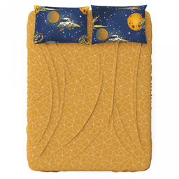Простыня 1,5 спальная на резинке "Космический полет" К 120х200см, свесы 29см, поплин 115г/м2, хлопок 100%, упаковка "классическая" ПВХ 28х41см, "Домашняя мода" (Россия)