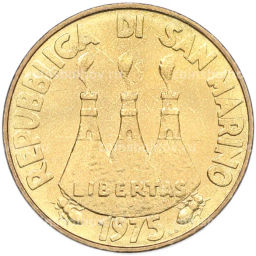 Монета 20 лир 1975 года Сан-Марино