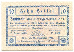 Банкнота 10 геллеров 1920 года Австрия  Нотгельд