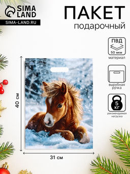 Цена за 50 шт. Пакет подарочный, новогодний «Ветерок», полиэтиленовый с вырубной ручкой, л 40×31 см, 60 мкм