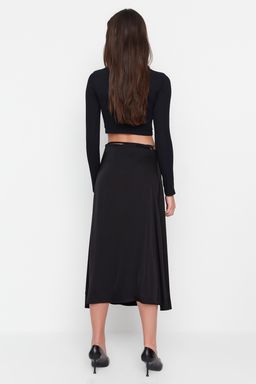 Siyah Saten Cutout Detayl? Midi Etek TWOAW23ET00023 - Trendyolmilla фото 5