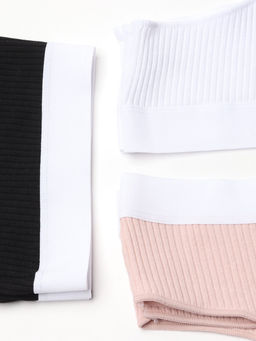 Трусы женские бразильяно MINAKU рубчик, набор 3 шт., размер 40-42, белые, бежевые, чёрные