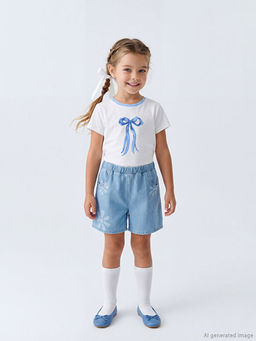 Beli Lastikli ?i?ek Bask?l? K?z ?ocuk Jean ?ort