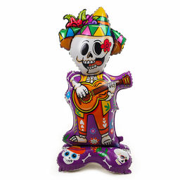 Воздушный шар фольгированный 49" «Скелет музыкант на подставке», под воздух