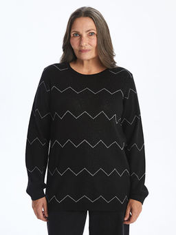 Bisiklet Yaka Desenli Kad?n Triko Kazak