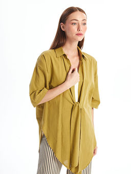 ?al Yaka D?z Oversize Keten G?r?n?ml? Kad?n Kimono