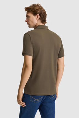 Erkek Koyu Haki Slim Fit Polo Yaka Basic Ti__rt