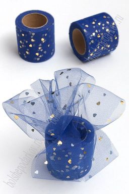 Фатин Сердечки 5,5 см*15 ярд (SF-5808) темно-синий/золото №24