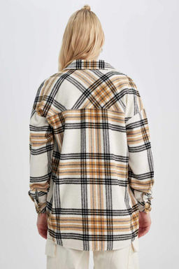 Фланелевая туника с длинными рукавами и воротником-рубашкой оверсайз - Defacto фото 6