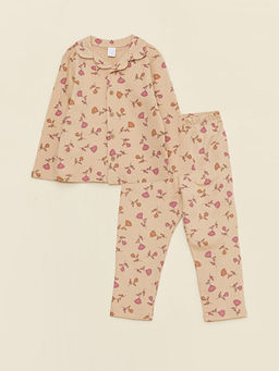 Polo Yaka Uzun Kollu Bask?l? K?z Bebek Pijama Tak?m?
