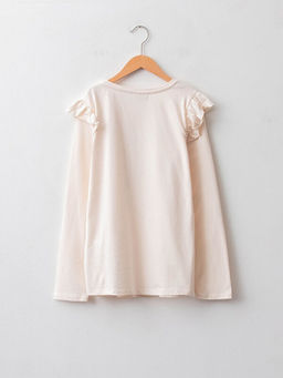 Bisiklet Yaka Bask?l? Uzun Kollu Pamuklu K?z ?ocuk Ti??rt - Waikiki фото 2