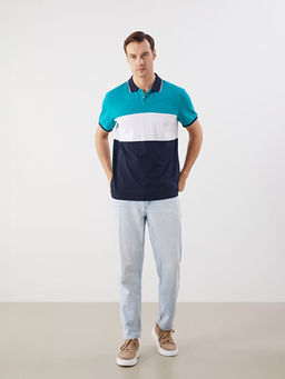 Polo Yaka Renk Bloklu Pike Erkek Ti??rt