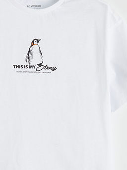 Bisiklet Yaka Penguen Bask?l? K?z ?ocuk Ti??rt