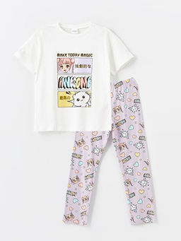 Bisiklet Yaka Bask?l? K?sa Kollu K?z ?ocuk Pijama Tak?m?