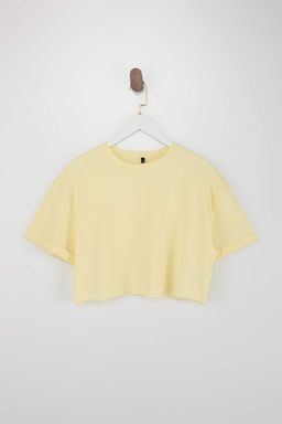 Sar? Boxy Dusuk Kol K?sa Kollu Crop/K?sa %100 Pamuk Orme T-Shirt TWOSS26TS00183