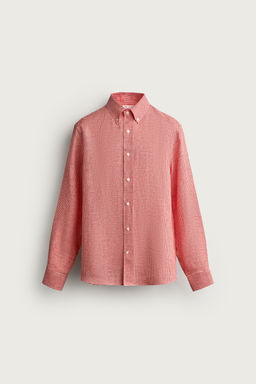 CAMISA REGULAR FIT CUADROS 100% LINO / Rojo - Zara фото 6