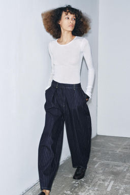 ZW COLLECTION MID-WAIST STRIPED BALLOON JEANS - Zara фото 5