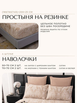 Комплект постельного белья на резинке Сатин Velouria Luxe с Одеялом VLR010 180*200*25;160*200*25;140*200*25 Евро 4 Наволочки