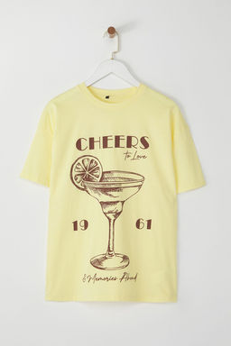 TRENDYOLMILLA Ac?k Sar? Bask?l? Oversize/Genis Kal?p Orme T-shirt TWOSS25TS00103 фото 5