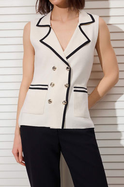 Ekru Fitted/Vucuda Oturan Ceket Yaka Yelek TWOSS26YE00008 - Trendyolmilla фото 5