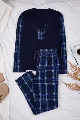 Lacivert Regular Fit Couple /Cift Ekose Desenli Polar Pijama Tak?m? TMNAW26PT00036
